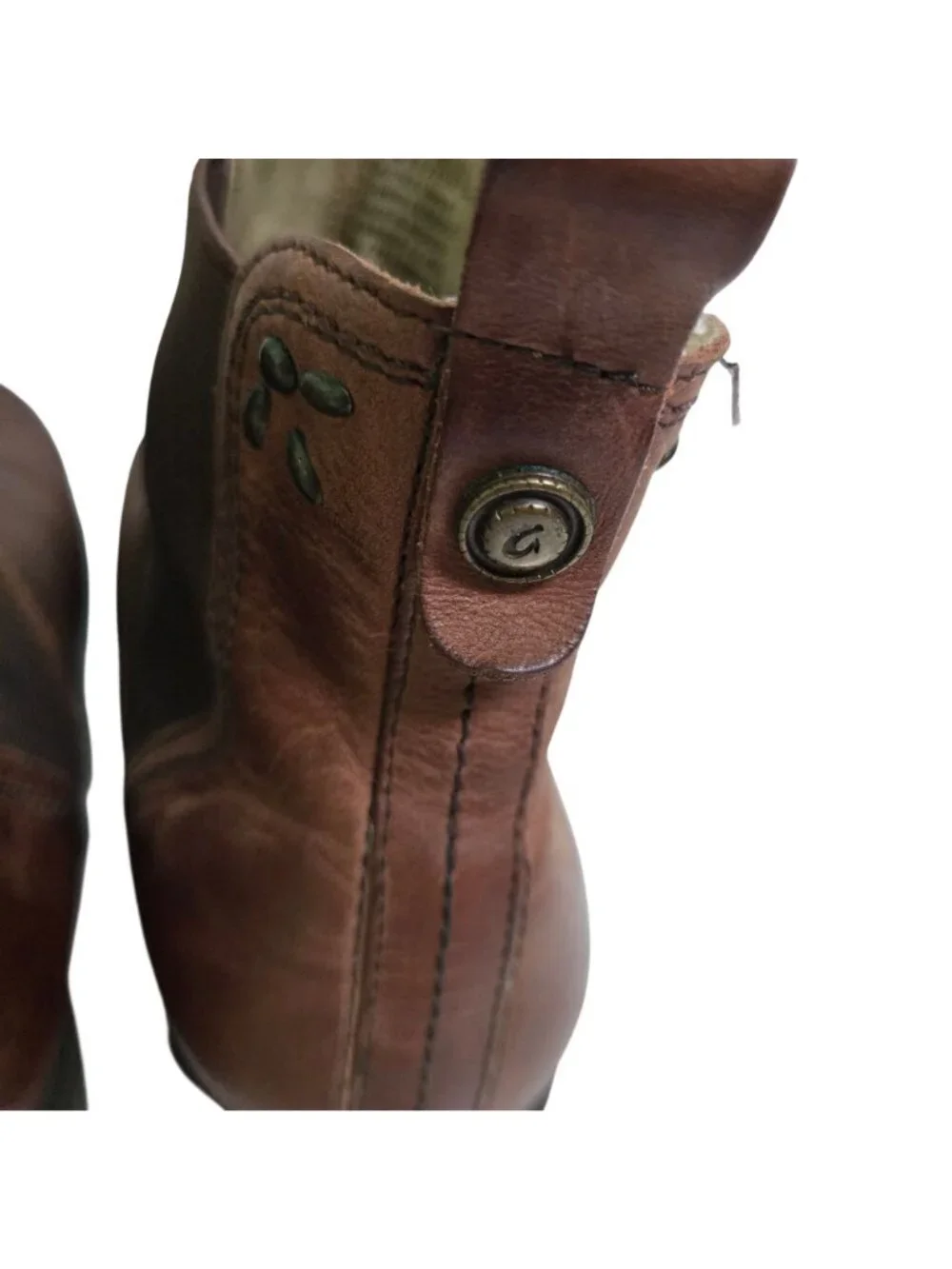 Olukai Kualona Boot Friar Brown Leather Stud Detail Elastic Gusset Size 9.5